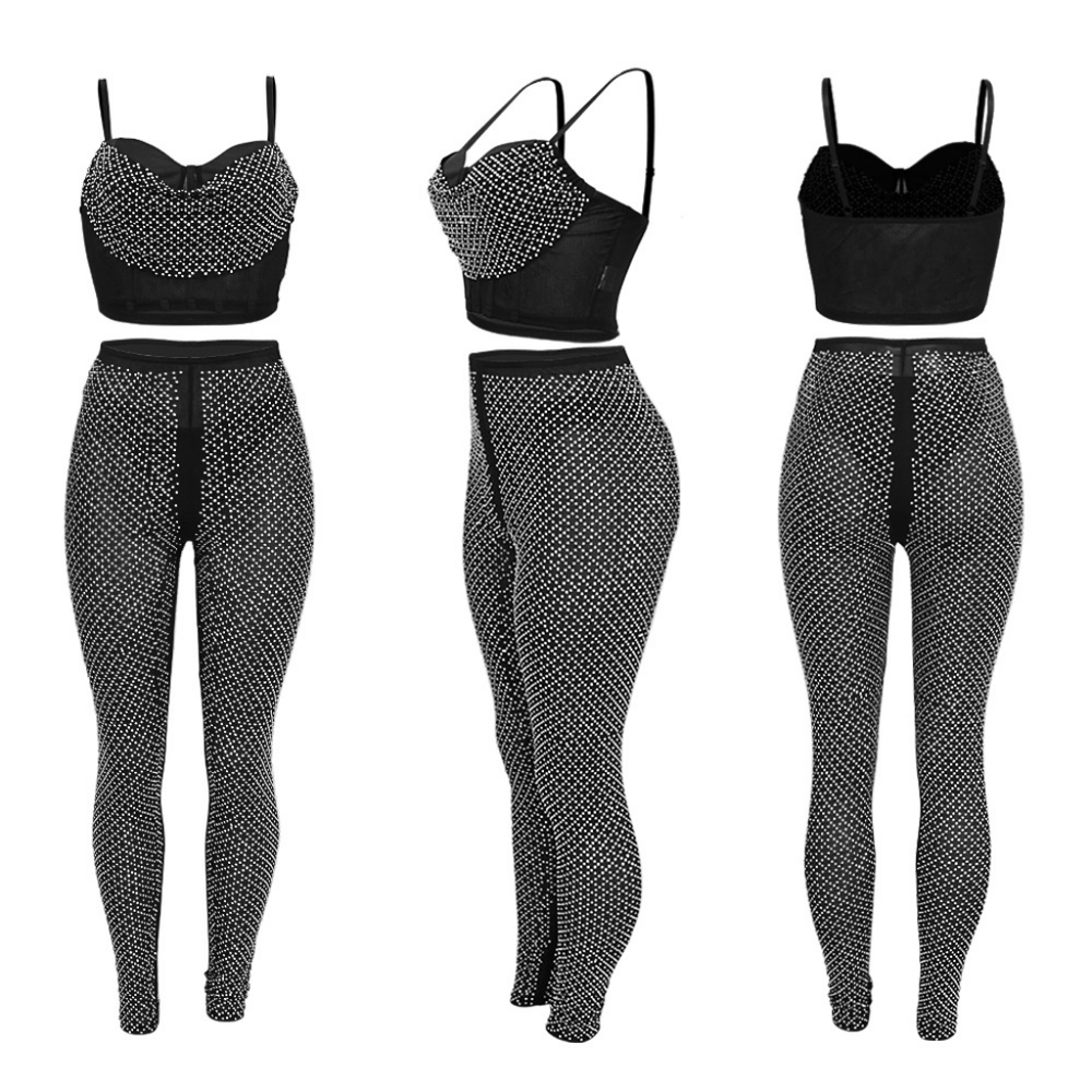 Rhinestones Mesh 2 pieces set outfit new strech material. Apricot color. - Picture 8 of 8